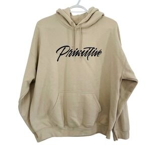 Primitive Skateboarding Mens Large Tan Script Logo Pullover Hoodie Sweatshirt